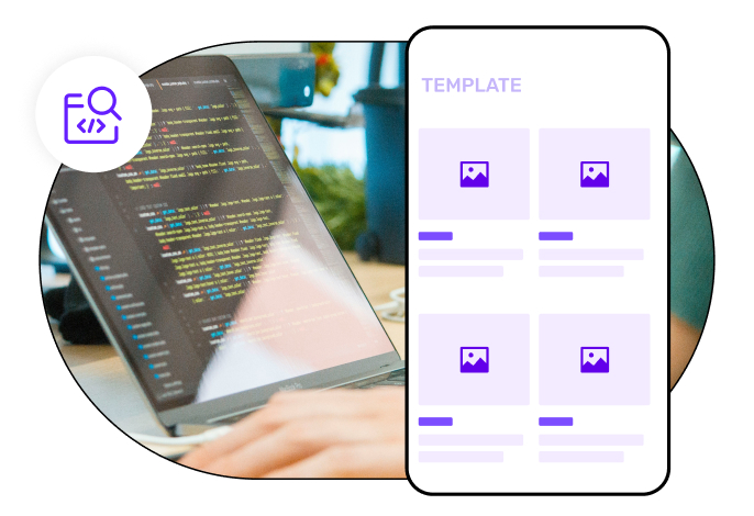 Someone coding on a laptop keyboard having a mobile app wireframe in the foreground with a coding icon 