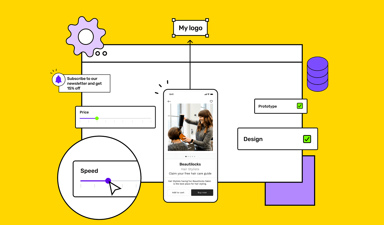 Salon app building illustration with Builder Studio