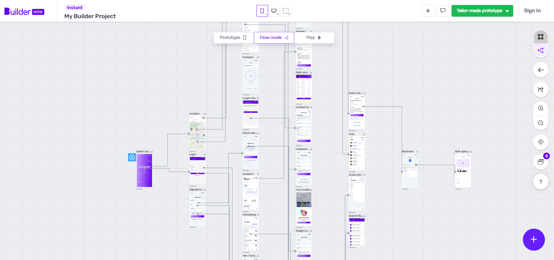 An app prototype on Builder Now canvas - a complete app flow