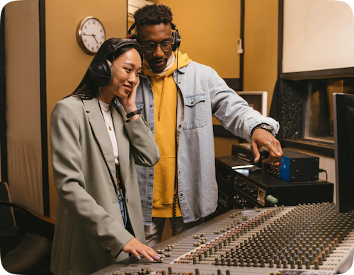 People listening to music in a music studio