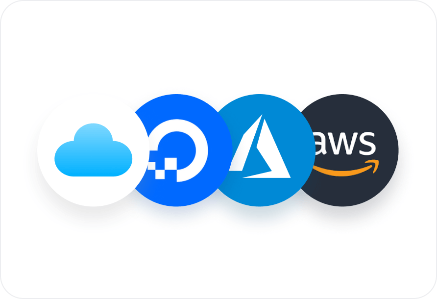 A collage of the logos of cloud hosting providers like AWS, DigitalOcean and Microsoft Azure.