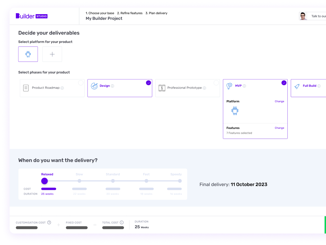 Builder Studio dashboard to select your app operating system