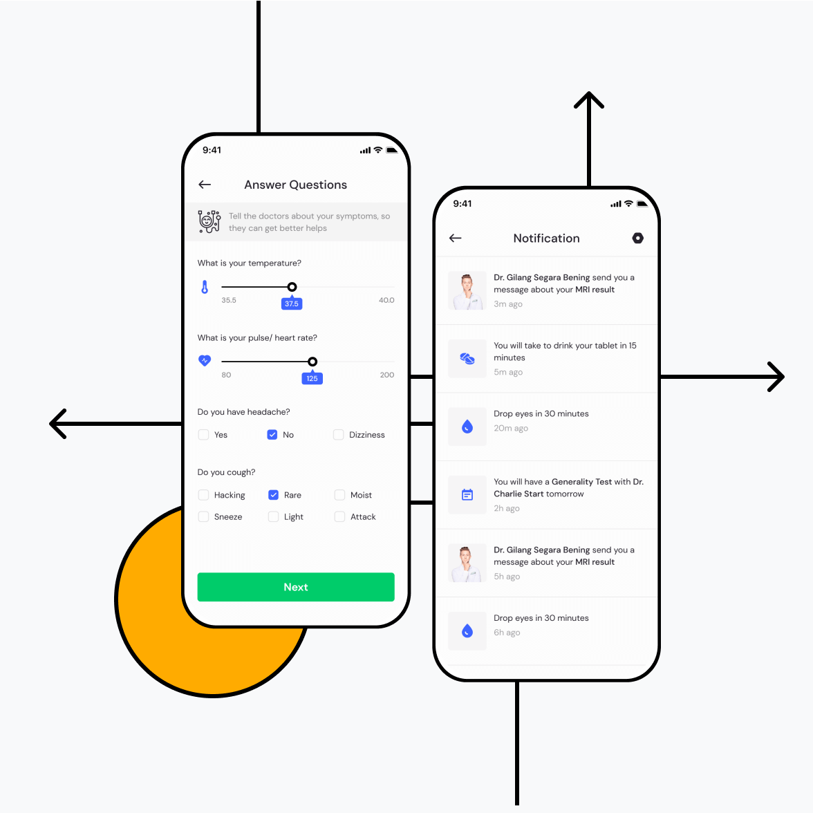 Doctors app with notification screens