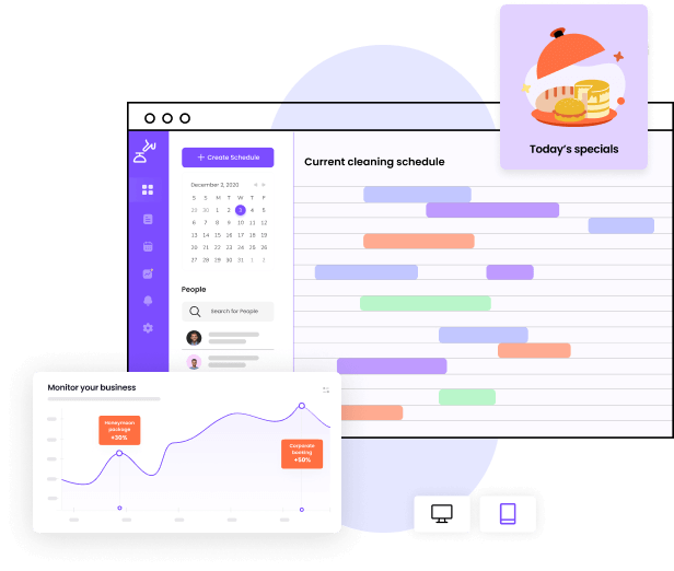 Hospitality industry software dashboard screens