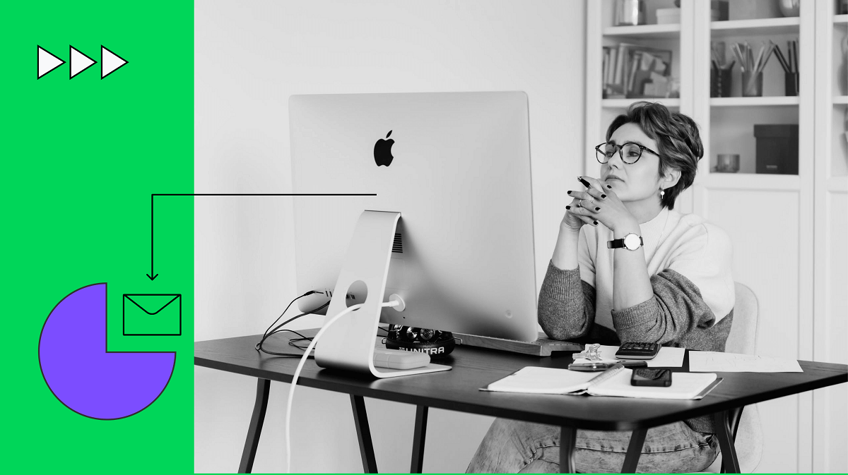 A woman working on mac being in thinking posture