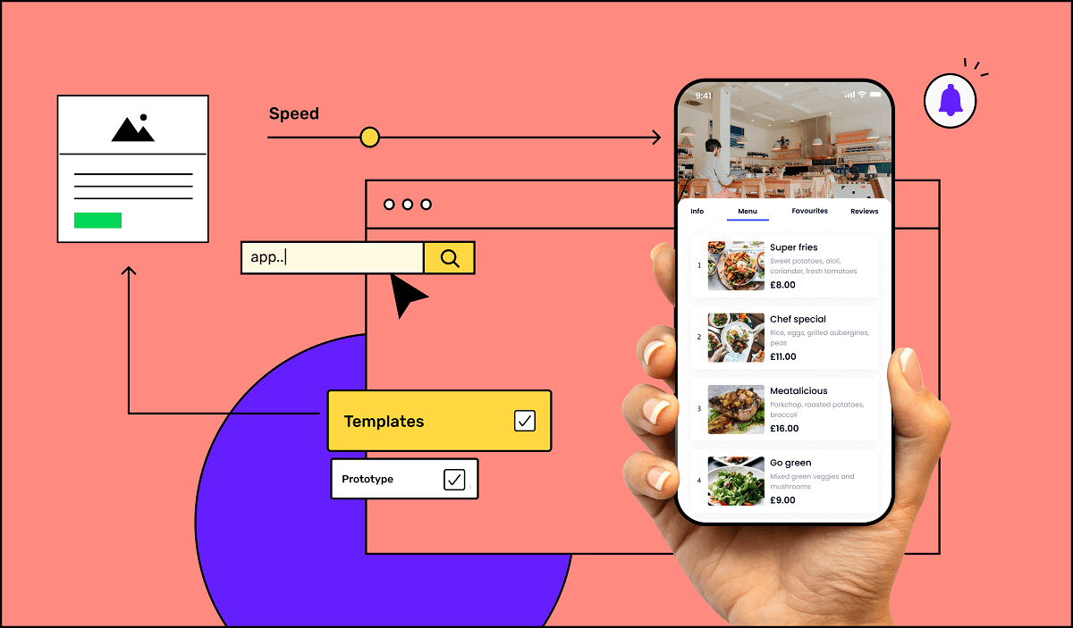 Restaurant table reservation app building illustration